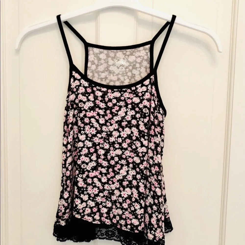 Justice black pink black floral cami top 14